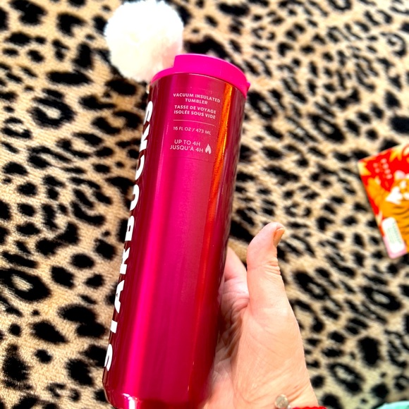 New STARBUCKS Ltd Edition Holiday 2023 Pink Insulated TUMBLER Pom Pom Hot Cup - Picture 4 of 5